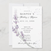 Invitation 1er anniversaire Baptême fleurs de lavande (Devant)