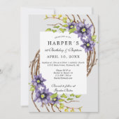 Invitation 1er anniversaire Baptême fleurs de printemps et br (Devant)