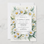 Invitation 1er anniversaire Baptême fleurs marguerites (Devant)