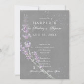 Invitation 1er anniversaire Baptême lavande fleurs gris (Devant)