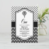 Invitation 1er anniversaire Black and White Hot Air Balloon P (Debout devant)