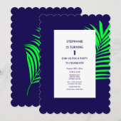 Invitation 1er Anniversaire Bleu Vert Palme Feuille Tropique  (Devant / Derrière)