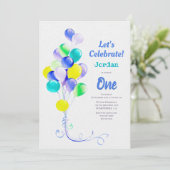 Invitation 1er anniversaire Blue Balloon Party (Debout devant)