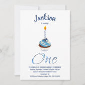 Invitation 1er anniversaire Blue Cupcake Party (Devant)
