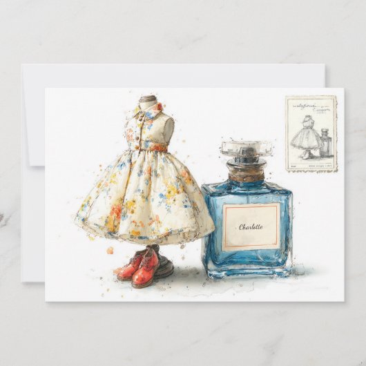 Invitation 1er anniversaire Blue Floral Parfum Thème (Devant)