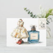 Invitation 1er anniversaire Blue Floral Parfum Thème (Debout devant)