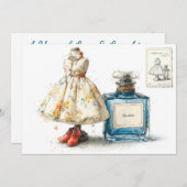 Invitation 1er anniversaire Blue Floral Parfum Thème (Devant / Derrière)