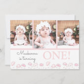 Invitation 1er Anniversaire Blush Pink Floral Photo Collage (Devant)