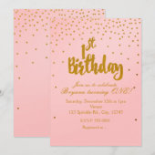 Invitation 1er Anniversaire Blush Pink & Gold Confetti Invita (Devant / Derrière)