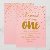 Invitation 1er Anniversaire Blush Pink & Gold Confetti Invita (Devant / Derrière)