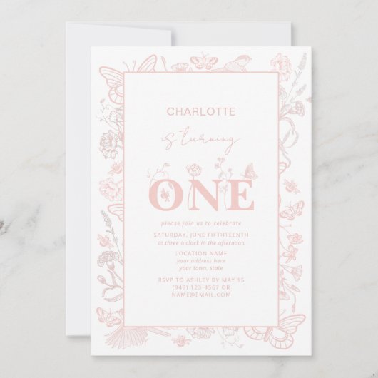 Invitation 1er Anniversaire Blush Rose Floral devient un (Devant)