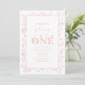 Invitation 1er Anniversaire Blush Rose Floral devient un (Debout devant)