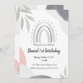 Invitation 1er anniversaire boho aquarelle bébé shawer (Devant / Derrière)