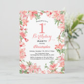 Invitation 1er Anniversaire Boho rose Fleurs florales botaniq (Debout devant)