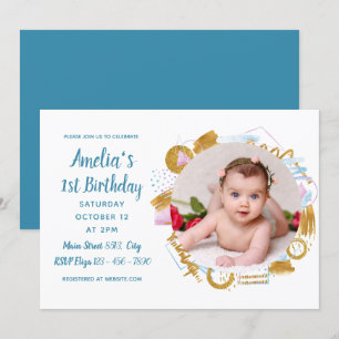 Invitation 1er Anniversaire - Cadre photo Delicic Gold Spash