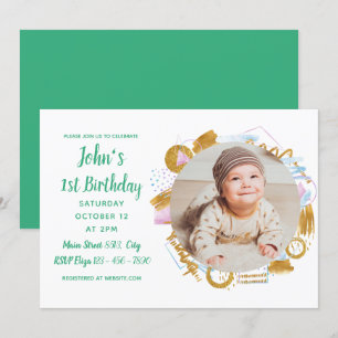 Invitation 1er anniversaire - Cadre photo doré délicieux