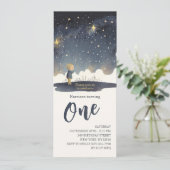 Invitation 1er Anniversaire Céleste Étoiles Aquarelle Garçon  (Debout devant)