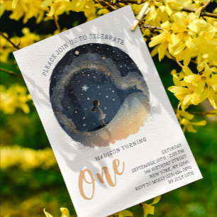 Invitation 1er Anniversaire Celestial Star Aquarelle Girl Mod