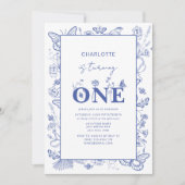 Invitation 1er Anniversaire Chinoiserie Bleu devient un (Devant)