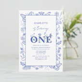 Invitation 1er Anniversaire Chinoiserie Bleu devient un (Debout devant)
