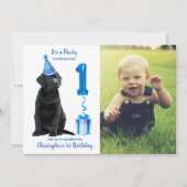Invitation 1er Anniversaire Chiot Thème - Chien bleu mignon G (Devant)