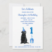 Invitation 1er Anniversaire Chiot Thème Pawty - Chien bleu mi (Dos)