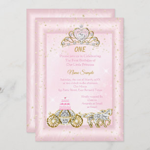 Invitation 1er anniversaire Cinderella Blush Pink Carriage