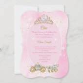 Invitation 1er anniversaire Cinderella Carrosse Rose Photo (Devant)
