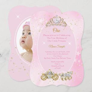 Invitation 1er anniversaire Cinderella Carrosse Rose Photo