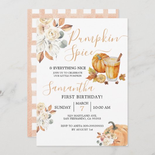 Invitation 1er anniversaire Citrouille épice et tout Nice (Devant / Derrière)