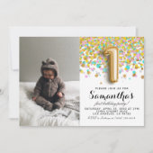 Invitation 1er anniversaire Confetti Portrait (Devant)