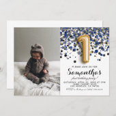 Invitation 1er anniversaire Confetti Portrait (Devant / Derrière)