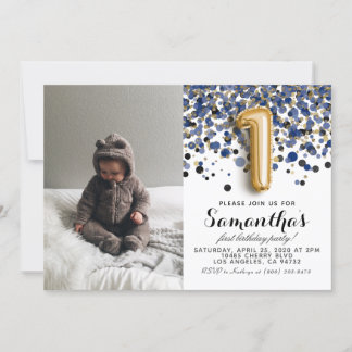 Invitation 1er anniversaire Confetti Portrait