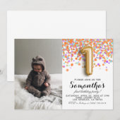 Invitation 1er anniversaire Confetti Portrait (Devant / Derrière)