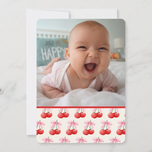 Invitation 1er Anniversaire Coquette Cerises Bows Bulles Lett (Dos)