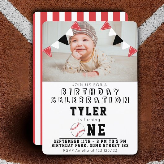 Invitation 1er Anniversaire Cute Baseball Balls Enfants Photo