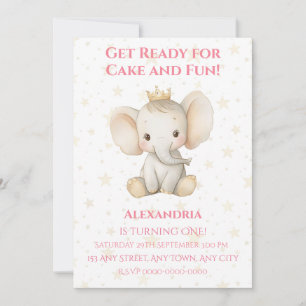 Invitation 1er anniversaire de bébé éléphant princesse person