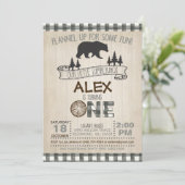 Invitation 1er anniversaire de bûcheron - Blanc/Ours (Debout devant)