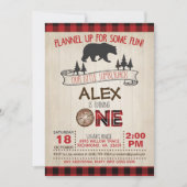 Invitation 1er anniversaire de bûcheron - Rouge/Ours (Devant)