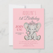 Invitation 1er anniversaire de la mignonne princesse Eléphant (Devant)