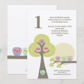 Invitation 1er Anniversaire de la soirée Chouettes mignonnes (Devant / Derrière)