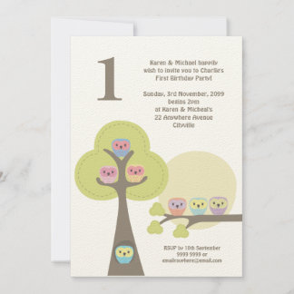 Invitation 1er Anniversaire de la soirée Chouettes mignonnes 