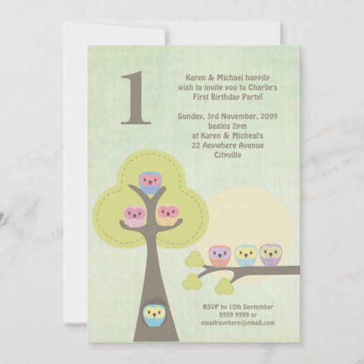 Invitation 1er anniversaire de la soirée rose Owls Cute Invit (Devant)