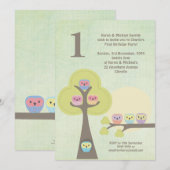 Invitation 1er anniversaire de la soirée rose Owls Cute Invit (Devant / Derrière)