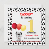 Invitation 1er anniversaire de l'enfant Dalmatien rouge et ja (Devant)