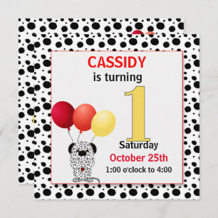 Invitation 1er anniversaire de l'enfant Dalmatien rouge et ja
