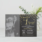 Invitation 1er Anniversaire de Mariage Ardoise Noir et Or (Debout devant)