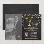 Invitation 1er Anniversaire de Mariage Ardoise Noir et Or (Devant / Derrière)