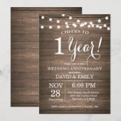 Invitation 1er Anniversaire de Mariage Bois Rustiq (Devant / Derrière)