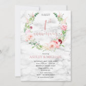 Invitation 1er Anniversaire de Mariage Élégant Fleurs en Or R (Devant)